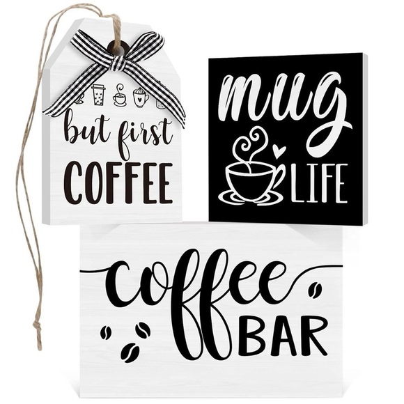 Other - Coffee Bar Decor Signs, Set of 3, 3D Raised Black and White Wood Blocks